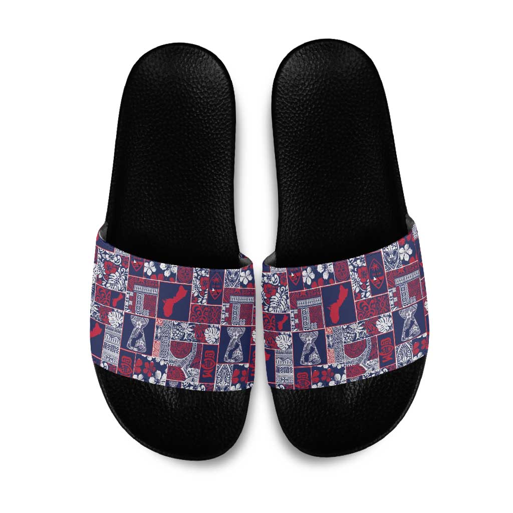 Guam Felis Pasgua Slide Sandals Pacific Patchwork Xmas Vibes - Polynesian Pride