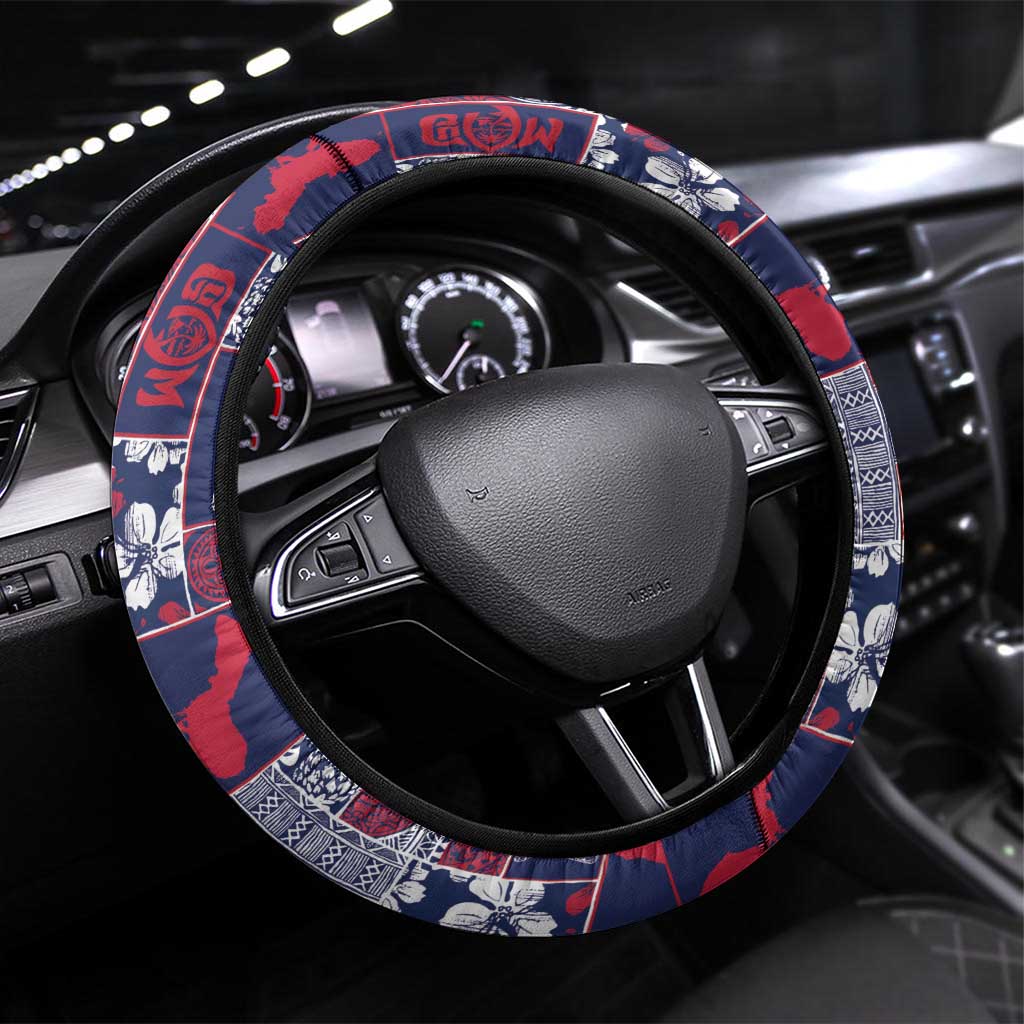 Guam Felis Pasgua Steering Wheel Cover Pacific Patchwork Xmas Vibes - Polynesian Pride