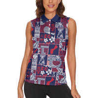 Guam Felis Pasgua Women Sleeveless Polo Shirt Pacific Patchwork Xmas Vibes - Polynesian Pride