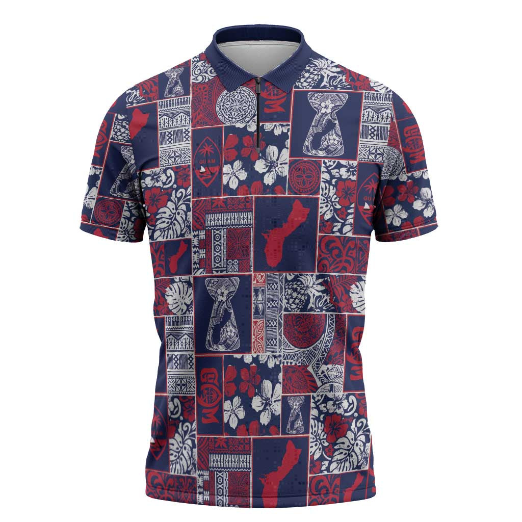Guam Felis Pasgua Zipper Polo Shirt Pacific Patchwork Xmas Vibes - Polynesian Pride