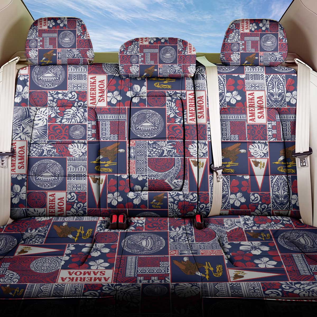 Manuia le Kerisimasi American Samoa Back Car Seat Cover Pacific Patchwork Xmas Vibes - Polynesian Pride