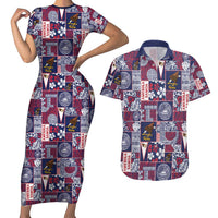 Manuia le Kerisimasi American Samoa Couples Matching Short Sleeve Bodycon Dress and Hawaiian Shirt Pacific Patchwork Xmas Vibes - Polynesian Pride