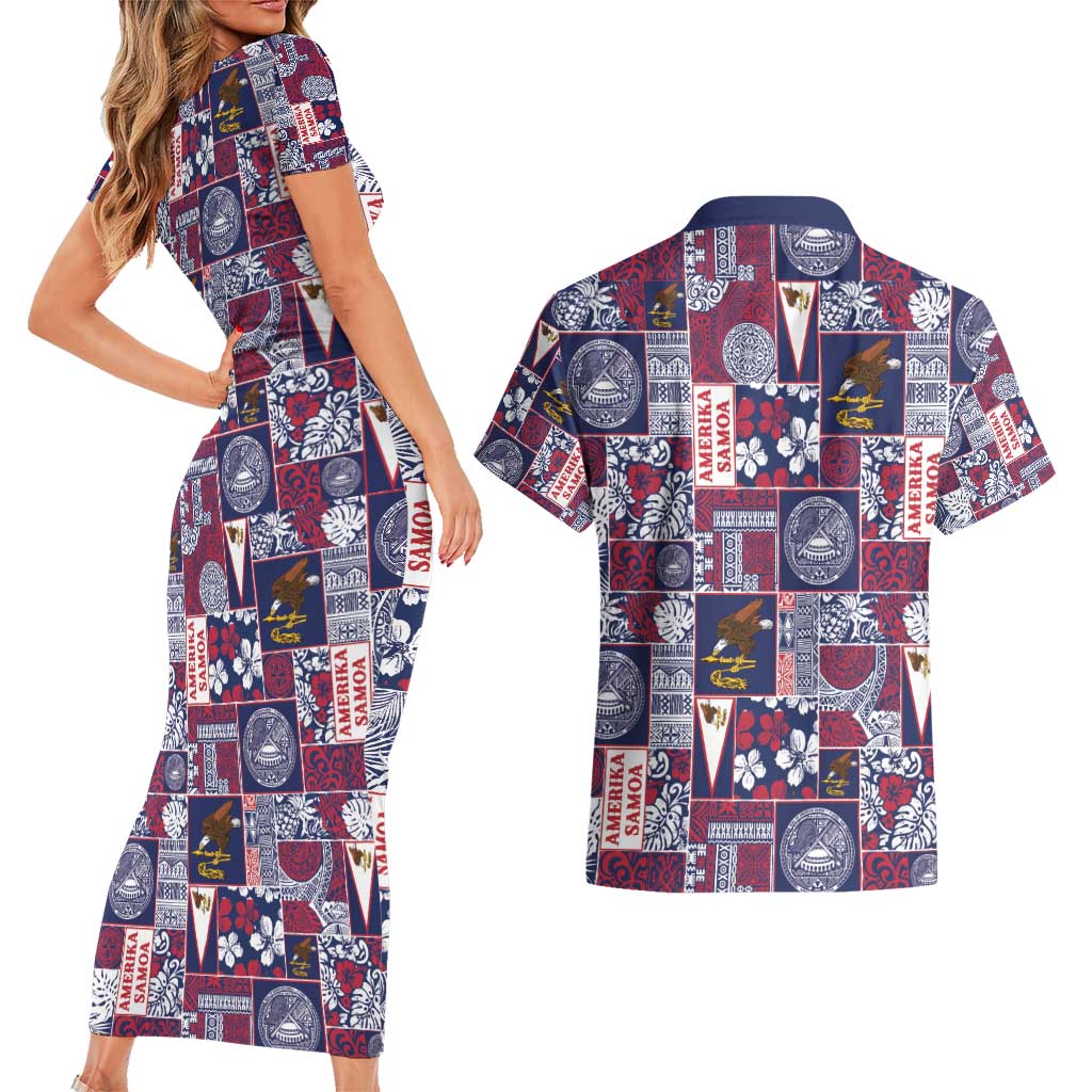 Manuia le Kerisimasi American Samoa Couples Matching Short Sleeve Bodycon Dress and Hawaiian Shirt Pacific Patchwork Xmas Vibes - Polynesian Pride