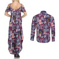 Manuia le Kerisimasi American Samoa Couples Matching Summer Maxi Dress and Long Sleeve Button Shirt Pacific Patchwork Xmas Vibes - Polynesian Pride