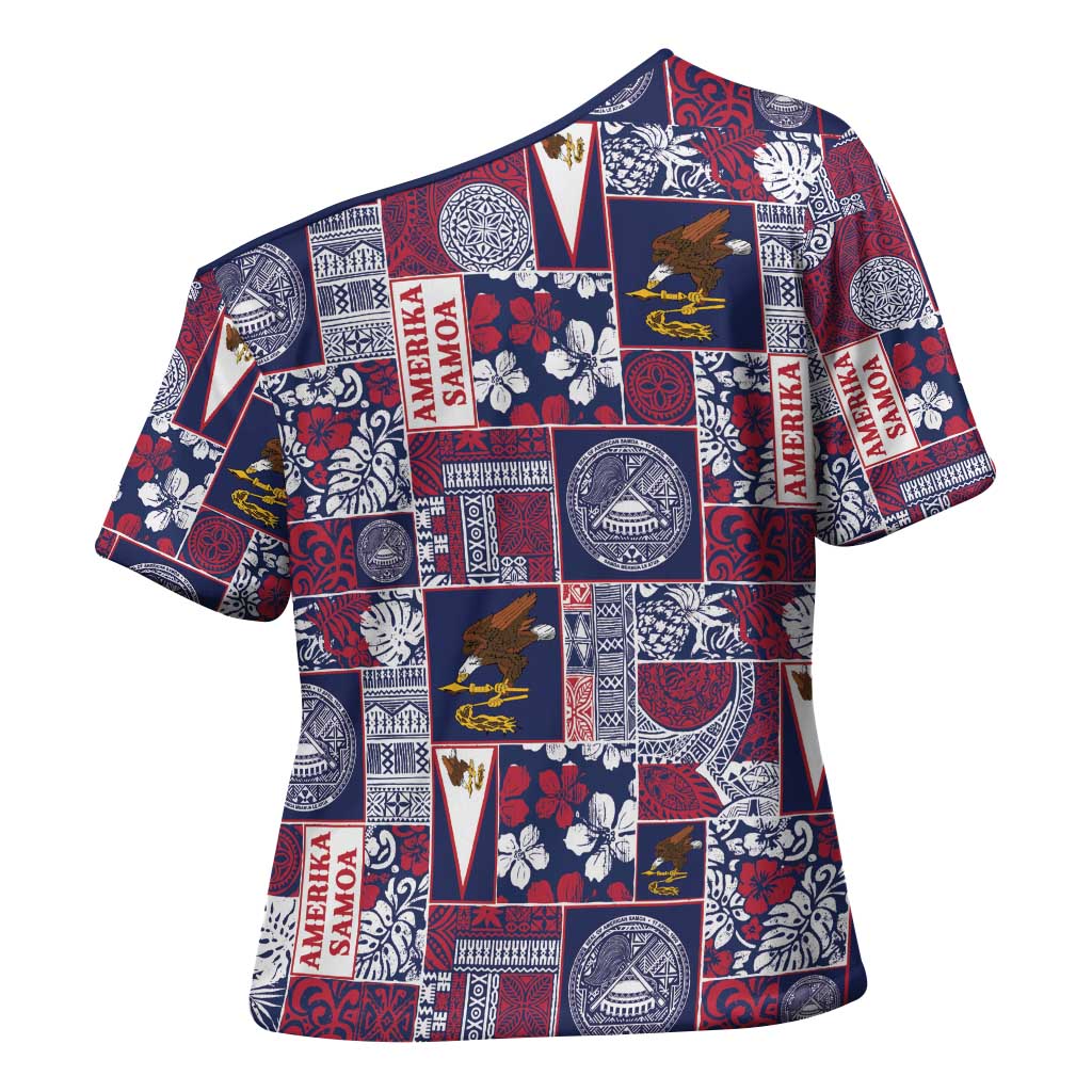 Manuia le Kerisimasi American Samoa Cross Shoulder Shirt Pacific Patchwork Xmas Vibes - Polynesian Pride