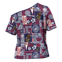 Manuia le Kerisimasi American Samoa Cross Shoulder Shirt Pacific Patchwork Xmas Vibes - Polynesian Pride