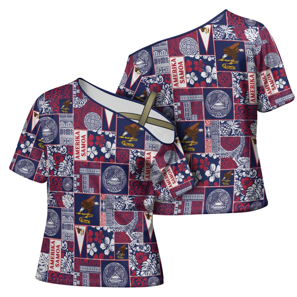Manuia le Kerisimasi American Samoa Cross Shoulder Shirt Pacific Patchwork Xmas Vibes - Polynesian Pride
