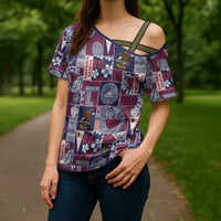 Manuia le Kerisimasi American Samoa Cross Shoulder Shirt Pacific Patchwork Xmas Vibes - Polynesian Pride