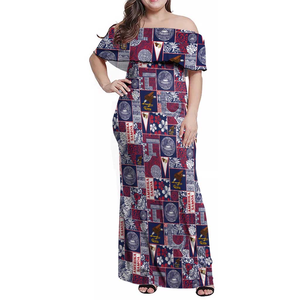 Manuia le Kerisimasi American Samoa Family Matching Off Shoulder Maxi Dress and Hawaiian Shirt Pacific Patchwork Xmas Vibes - Polynesian Pride
