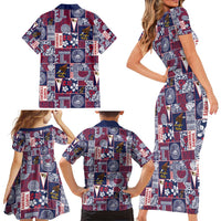 Manuia le Kerisimasi American Samoa Family Matching Short Sleeve Bodycon Dress and Hawaiian Shirt Pacific Patchwork Xmas Vibes - Polynesian Pride