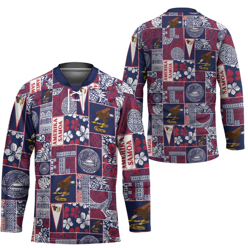Manuia le Kerisimasi American Samoa Hockey Jersey Pacific Patchwork Xmas Vibes - Polynesian Pride