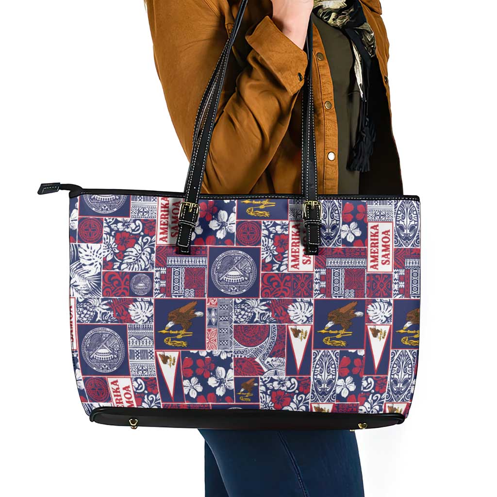 Manuia le Kerisimasi American Samoa Leather Tote Bag Pacific Patchwork Xmas Vibes - Polynesian Pride