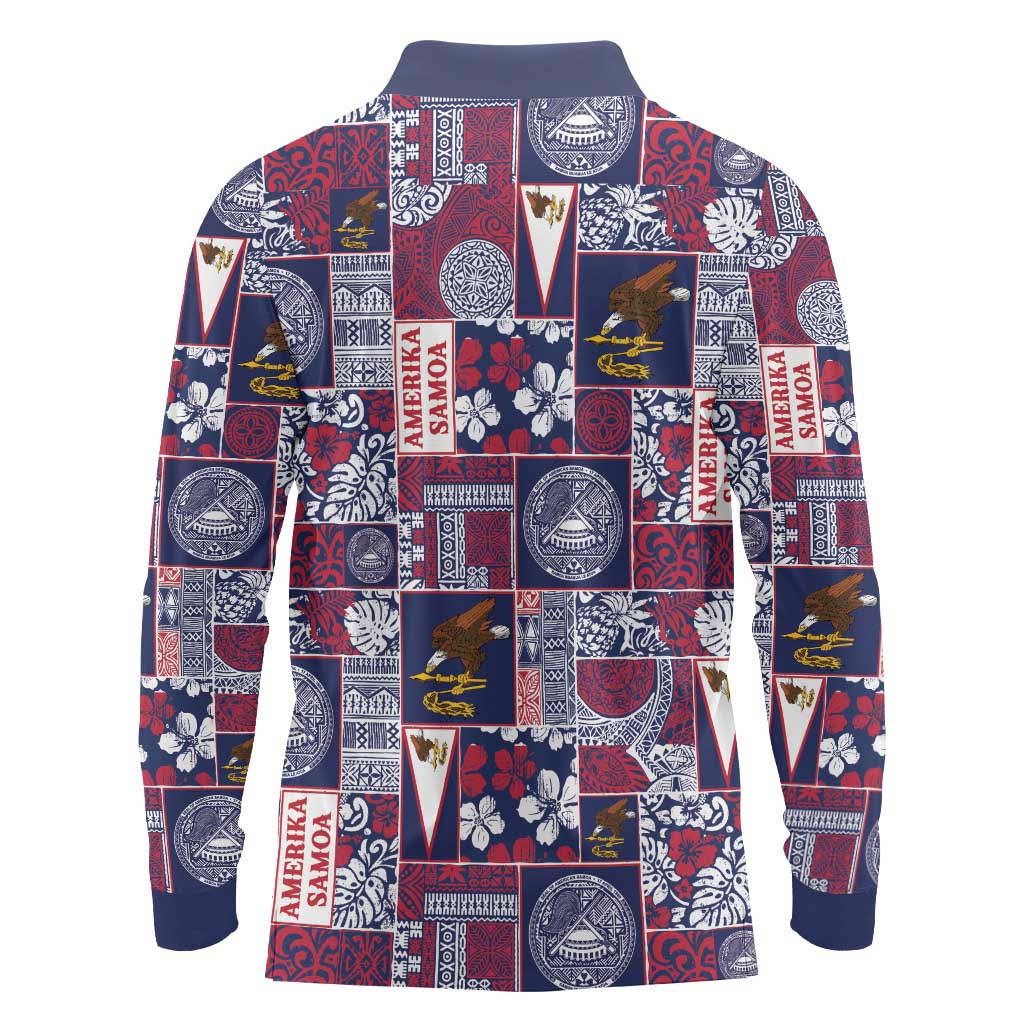 Manuia le Kerisimasi American Samoa Long Sleeve Polo Shirt Pacific Patchwork Xmas Vibes - Polynesian Pride