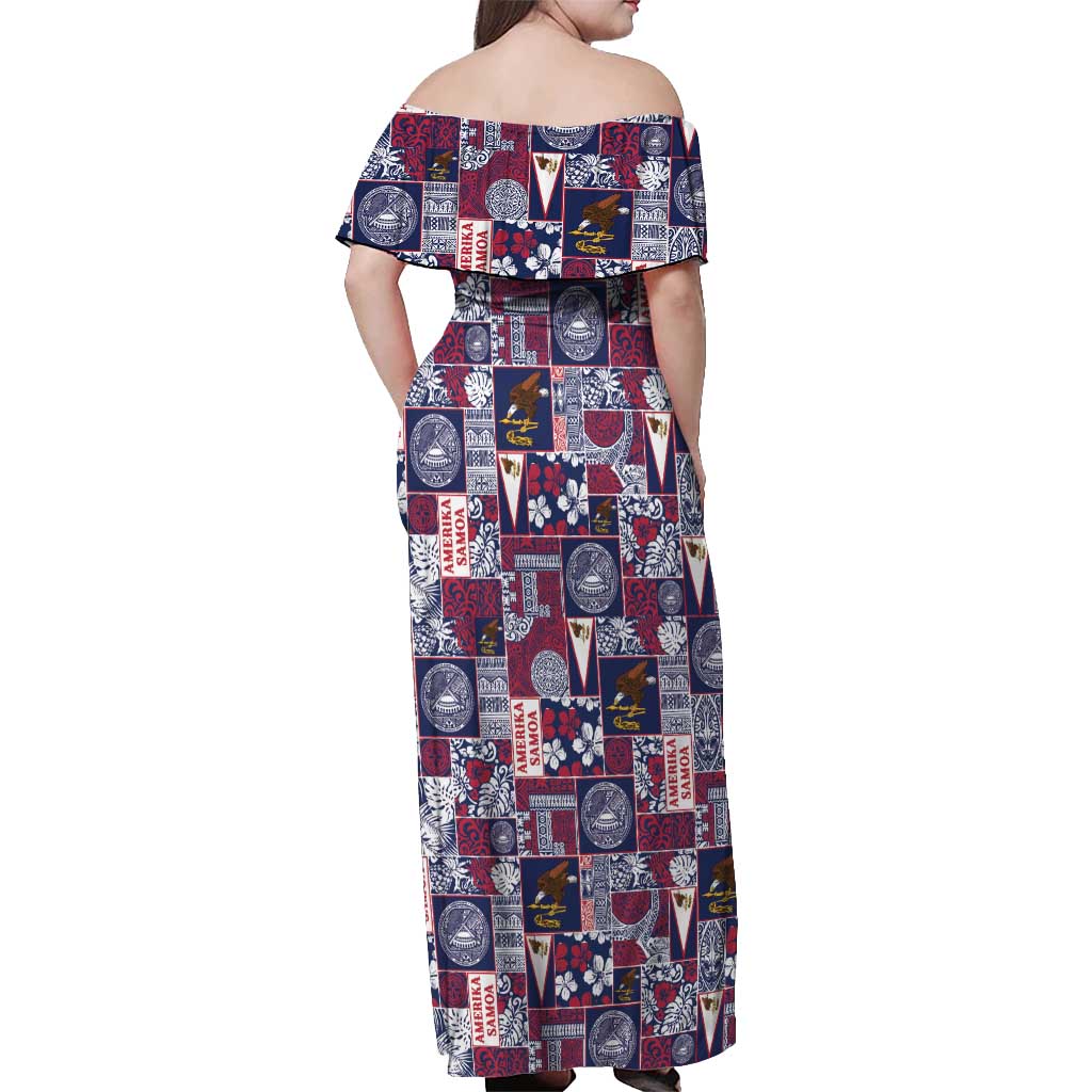Manuia le Kerisimasi American Samoa Off Shoulder Maxi Dress Pacific Patchwork Xmas Vibes - Polynesian Pride