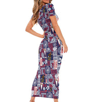 Manuia le Kerisimasi American Samoa Short Sleeve Bodycon Dress Pacific Patchwork Xmas Vibes LT9 - Polynesian Pride