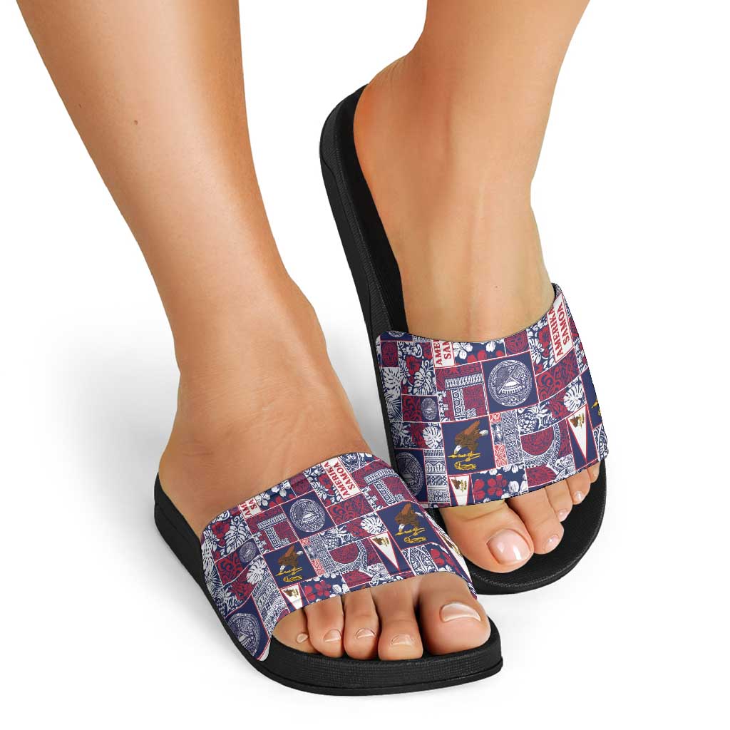 Manuia le Kerisimasi American Samoa Slide Sandals Pacific Patchwork Xmas Vibes - Polynesian Pride