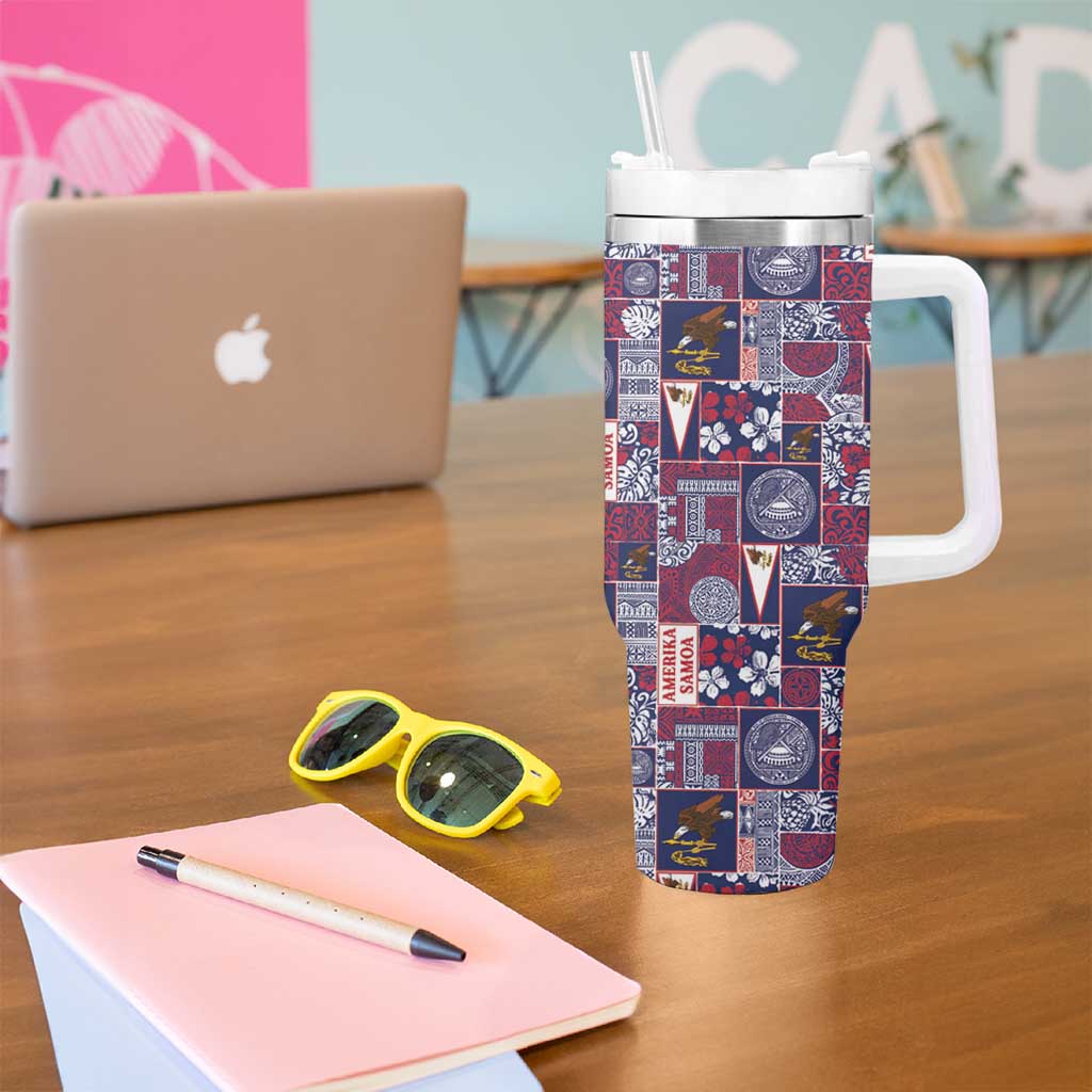 Manuia le Kerisimasi American Samoa Tumbler With Handle Pacific Patchwork Xmas Vibes - Polynesian Pride