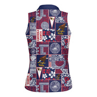 Manuia le Kerisimasi American Samoa Women Sleeveless Polo Shirt Pacific Patchwork Xmas Vibes - Polynesian Pride