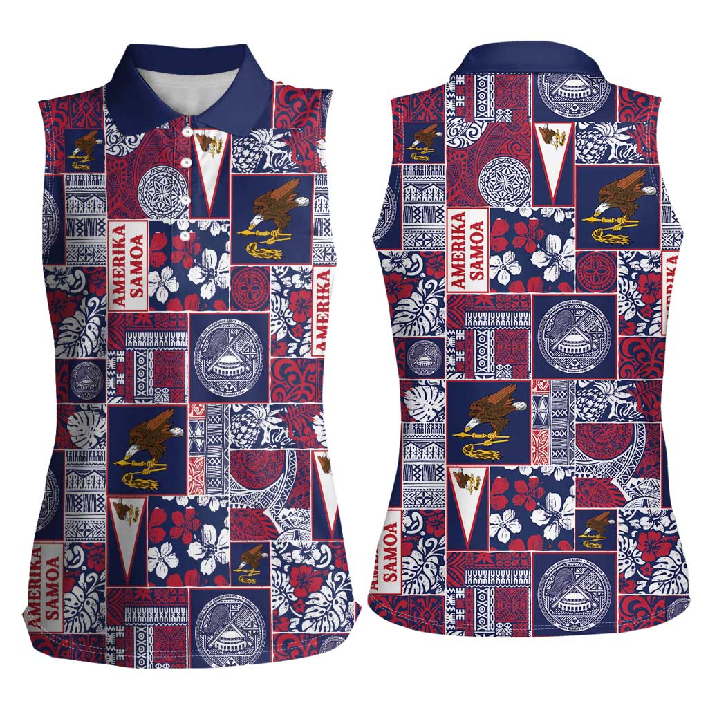 Manuia le Kerisimasi American Samoa Women Sleeveless Polo Shirt Pacific Patchwork Xmas Vibes - Polynesian Pride