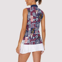 Manuia le Kerisimasi American Samoa Women Sleeveless Polo Shirt Pacific Patchwork Xmas Vibes - Polynesian Pride
