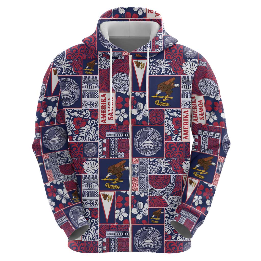 Manuia le Kerisimasi American Samoa Zip Hoodie Pacific Patchwork Xmas Vibes - Polynesian Pride