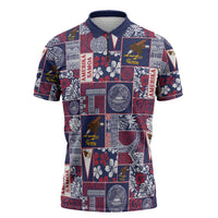 Manuia le Kerisimasi American Samoa Zipper Polo Shirt Pacific Patchwork Xmas Vibes - Polynesian Pride