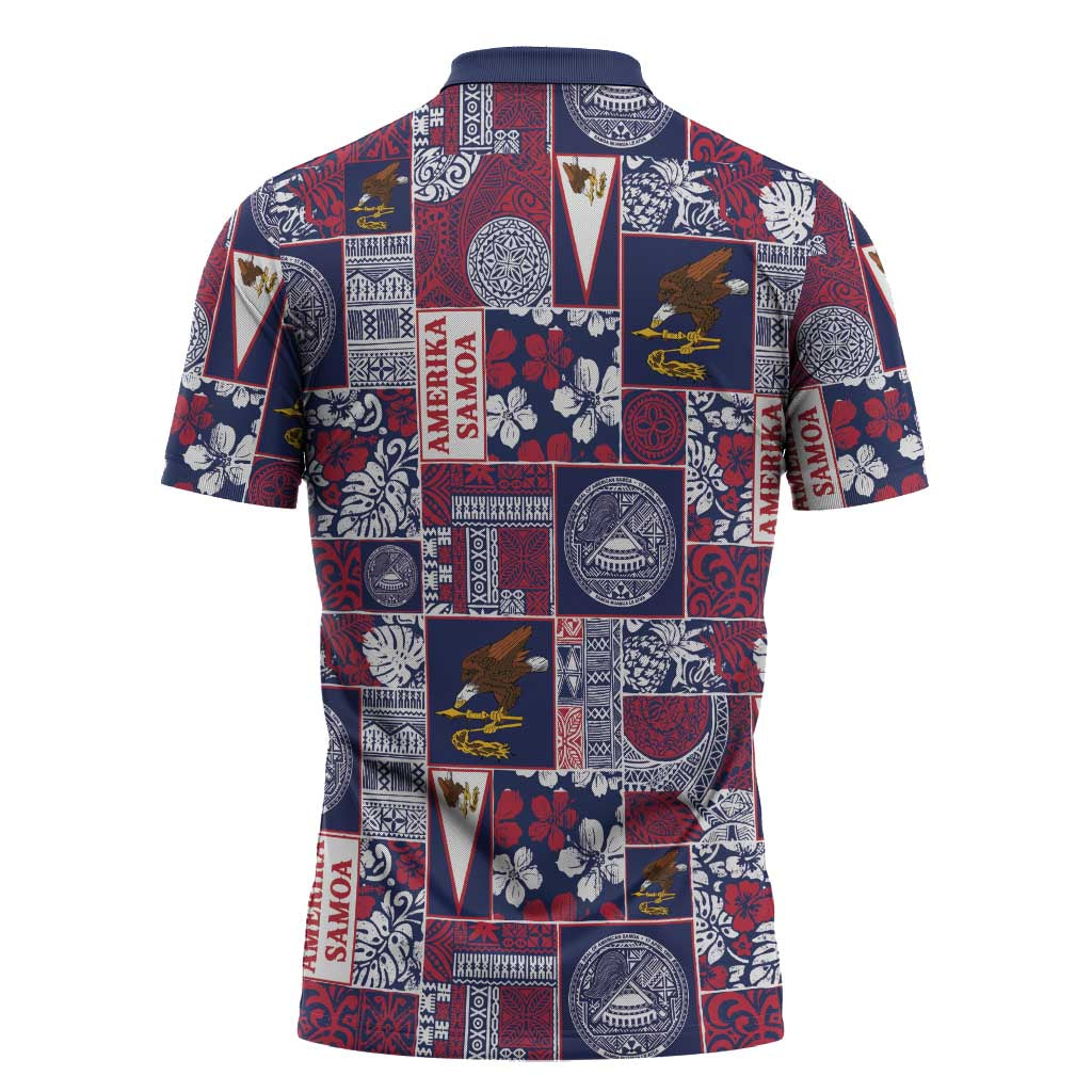 Manuia le Kerisimasi American Samoa Zipper Polo Shirt Pacific Patchwork Xmas Vibes - Polynesian Pride