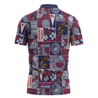 Manuia le Kerisimasi American Samoa Zipper Polo Shirt Pacific Patchwork Xmas Vibes - Polynesian Pride