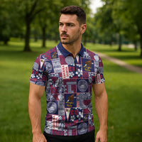 Manuia le Kerisimasi American Samoa Zipper Polo Shirt Pacific Patchwork Xmas Vibes - Polynesian Pride