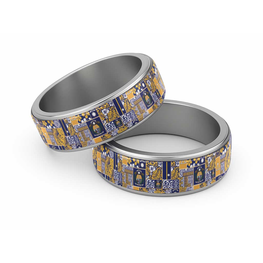 Ekamawir omo Nauru Classic Ring Pacific Patchwork Xmas Vibes LT9 Sliver Blue - Polynesian Pride