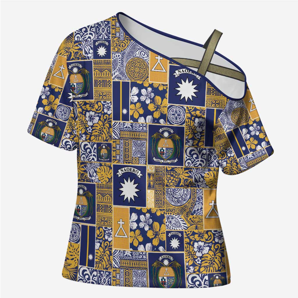 Ekamawir omo Nauru Cross Shoulder Shirt Pacific Patchwork Xmas Vibes - Polynesian Pride
