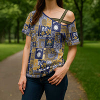 Ekamawir omo Nauru Cross Shoulder Shirt Pacific Patchwork Xmas Vibes - Polynesian Pride