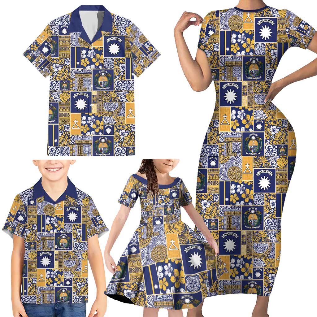 Ekamawir omo Nauru Family Matching Short Sleeve Bodycon Dress and Hawaiian Shirt Pacific Patchwork Xmas Vibes - Polynesian Pride
