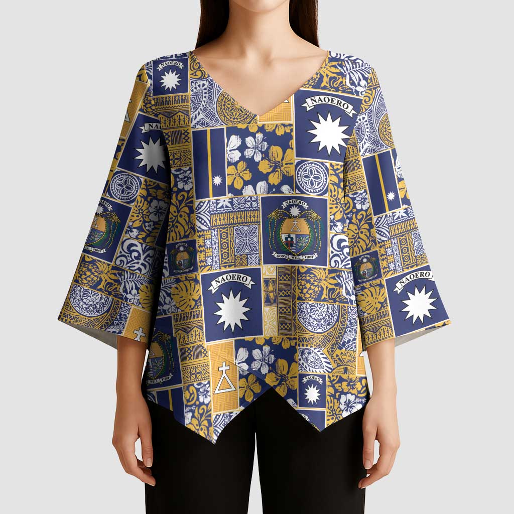 Ekamawir omo Nauru Kimono Sleeve Blouse Pacific Patchwork Xmas Vibes - Polynesian Pride