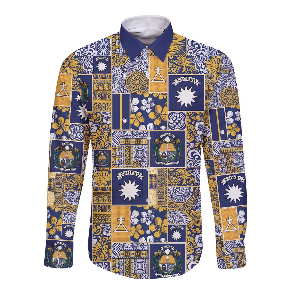 Ekamawir omo Nauru Long Sleeve Button Shirt Pacific Patchwork Xmas Vibes - Polynesian Pride