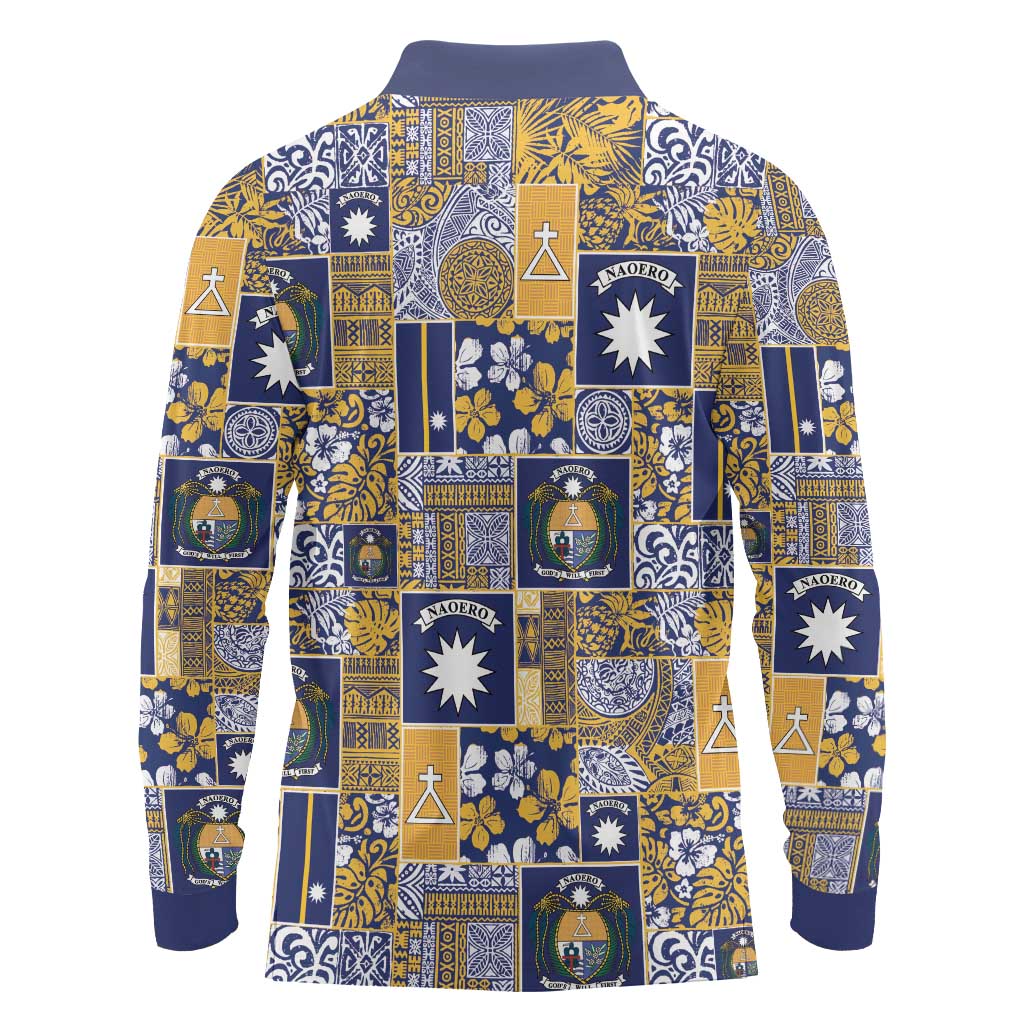 Ekamawir omo Nauru Long Sleeve Polo Shirt Pacific Patchwork Xmas Vibes - Polynesian Pride