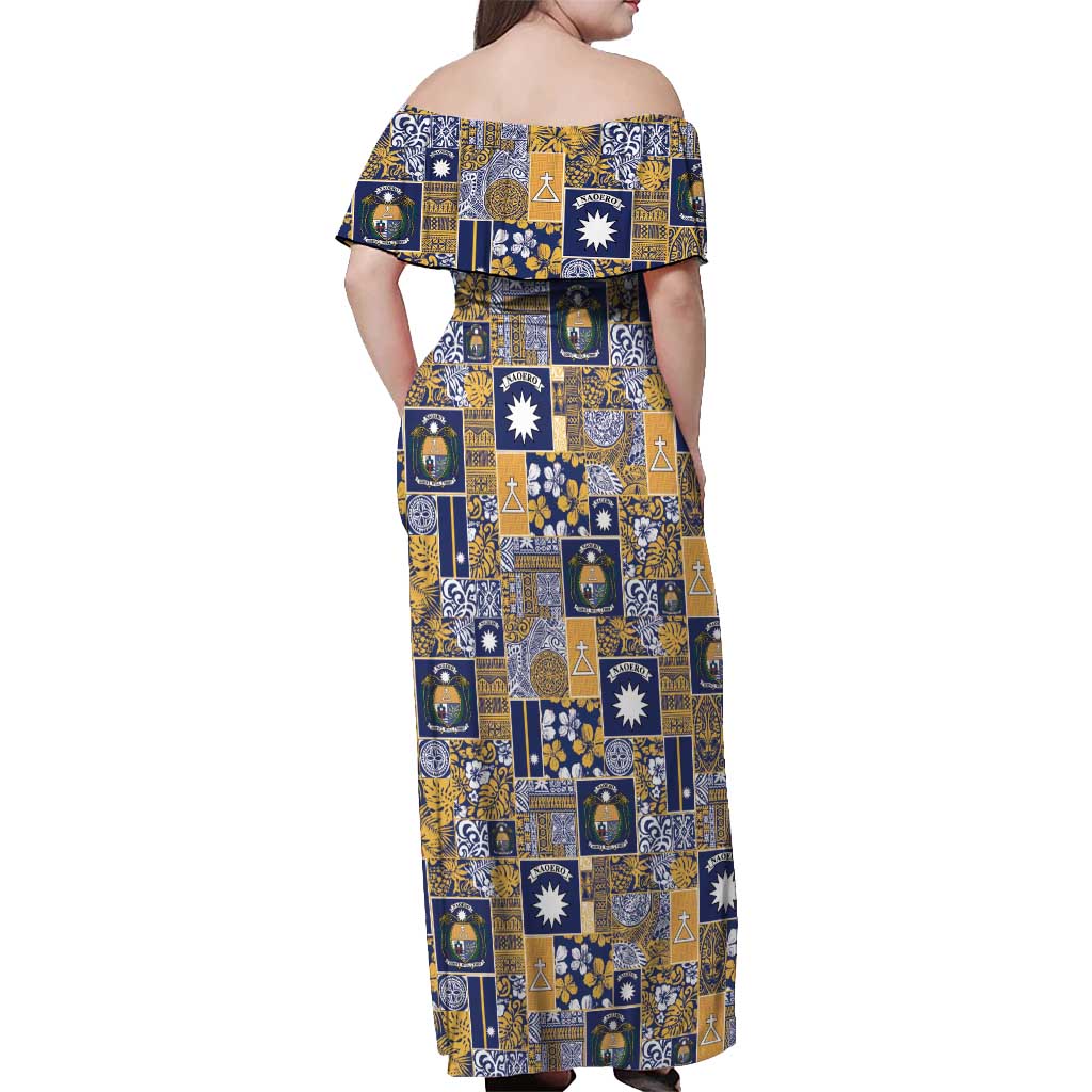 Ekamawir omo Nauru Off Shoulder Maxi Dress Pacific Patchwork Xmas Vibes - Polynesian Pride