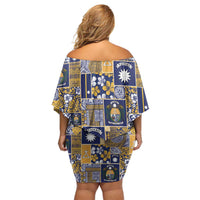 Ekamawir omo Nauru Off Shoulder Short Dress Pacific Patchwork Xmas Vibes - Polynesian Pride
