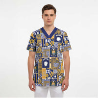 Ekamawir omo Nauru Scrub Top Pacific Patchwork Xmas Vibes - Polynesian Pride