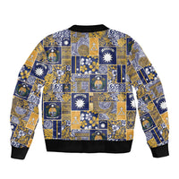 Ekamawir omo Nauru Sleeve Zip Bomber Jacket Pacific Patchwork Xmas Vibes - Polynesian Pride