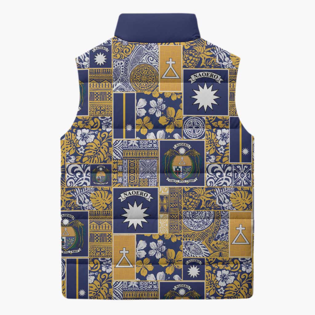 Ekamawir omo Nauru Sleeveless Puffer Jacket Pacific Patchwork Xmas Vibes - Polynesian Pride