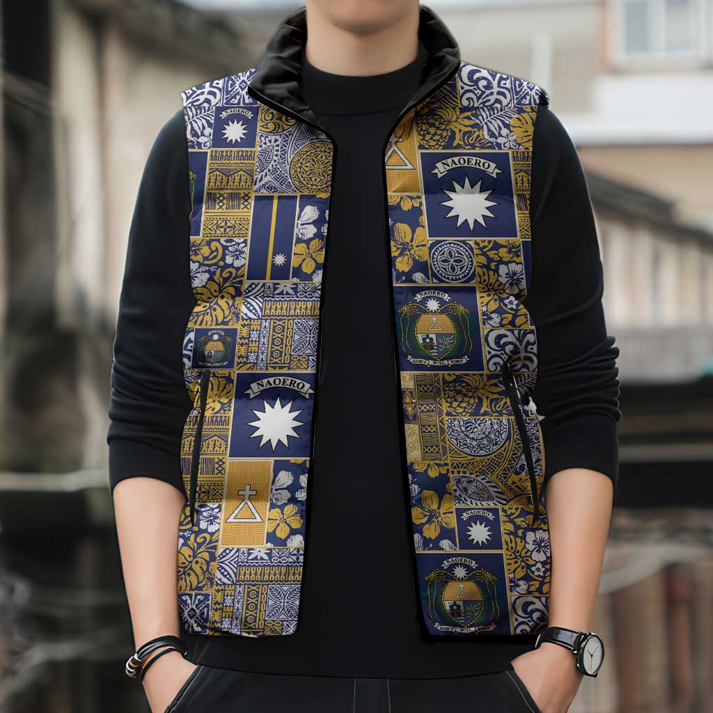Ekamawir omo Nauru Sleeveless Puffer Jacket Pacific Patchwork Xmas Vibes - Polynesian Pride