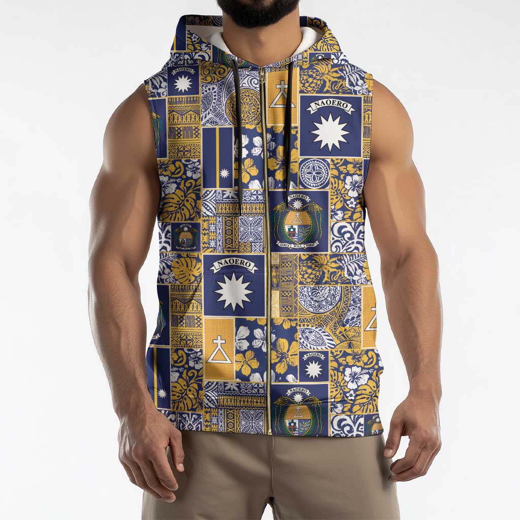 Ekamawir omo Nauru Sleeveless Zip Hoodie Pacific Patchwork Xmas Vibes - Polynesian Pride