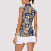 Ekamawir omo Nauru Women Sleeveless Polo Shirt Pacific Patchwork Xmas Vibes - Polynesian Pride