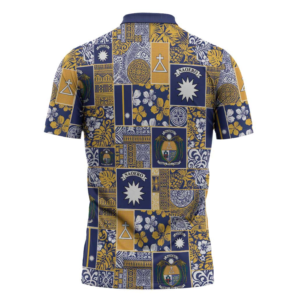 Ekamawir omo Nauru Zipper Polo Shirt Pacific Patchwork Xmas Vibes - Polynesian Pride
