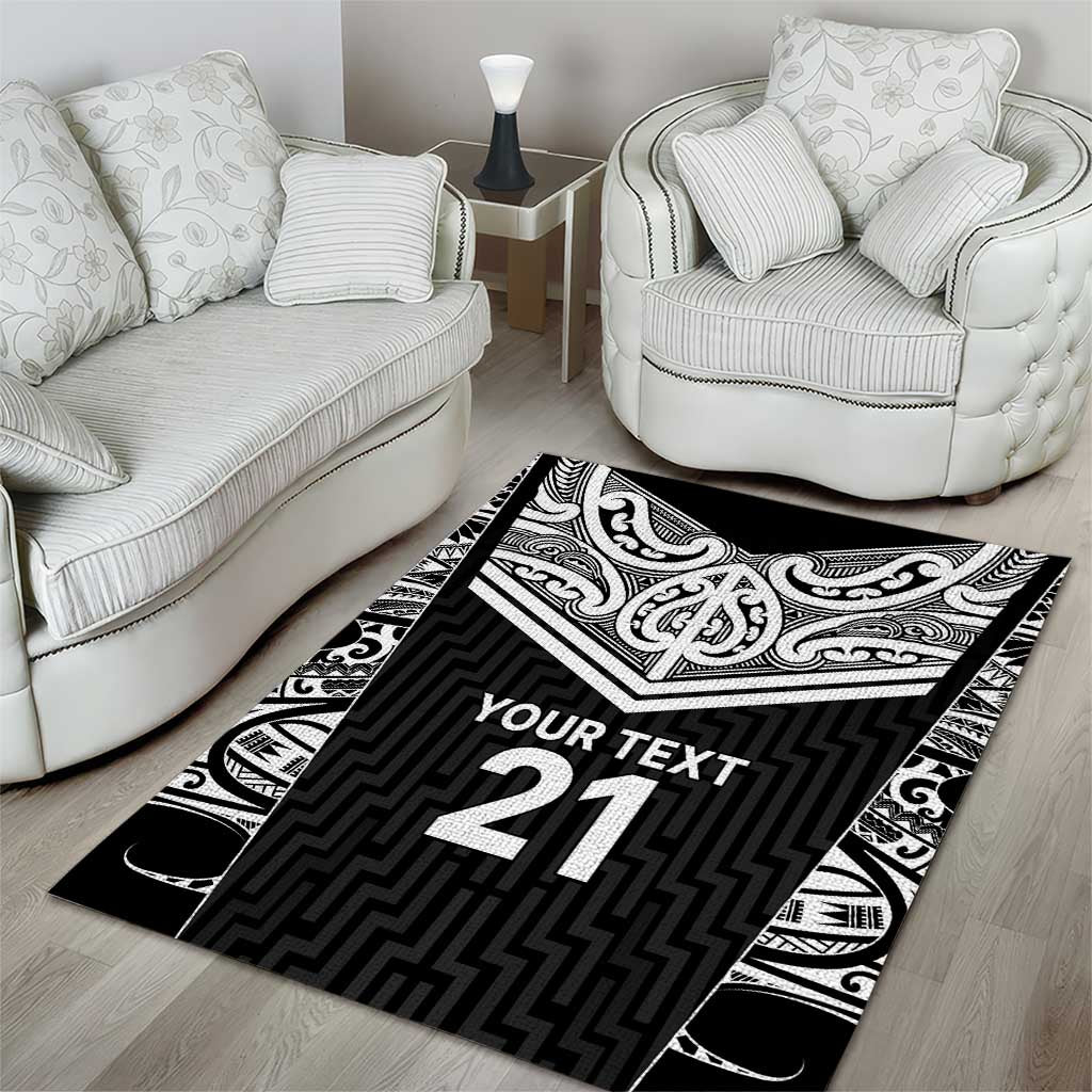 New Zealand Black Fern Custom Area Rug Maori Tukutuku Black-white Motif