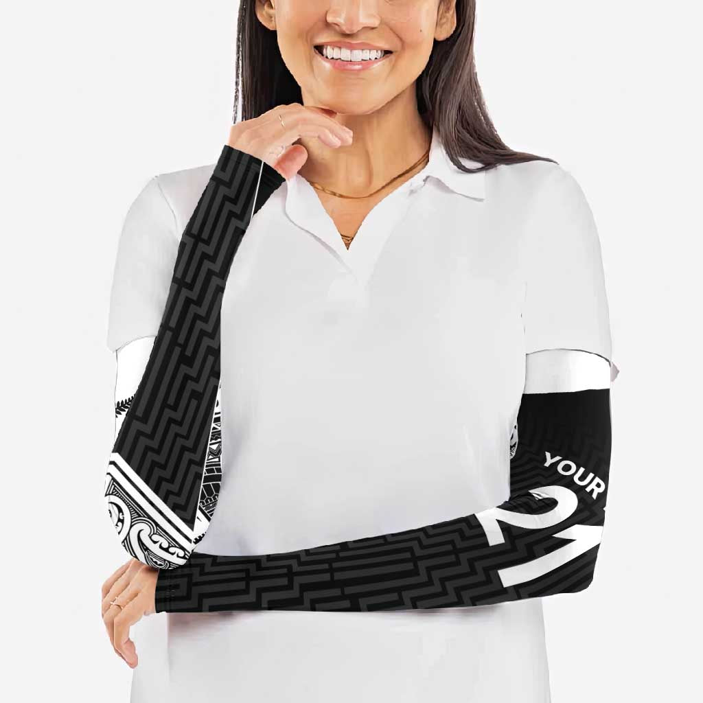 New Zealand Black Fern Custom Arm Sleeves Maori Tukutuku Black-white Motif - Polynesian Pride