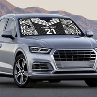 New Zealand Black Fern Custom Auto Sun Shade Maori Tukutuku Black-white Motif - Polynesian Pride