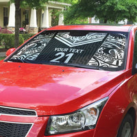 New Zealand Black Fern Custom Auto Sun Shade Maori Tukutuku Black-white Motif - Polynesian Pride