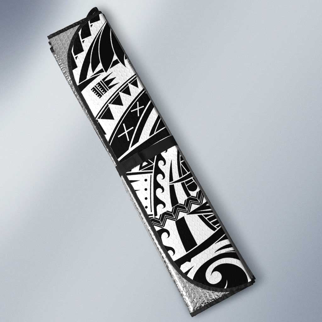 New Zealand Black Fern Custom Auto Sun Shade Maori Tukutuku Black-white Motif - Polynesian Pride
